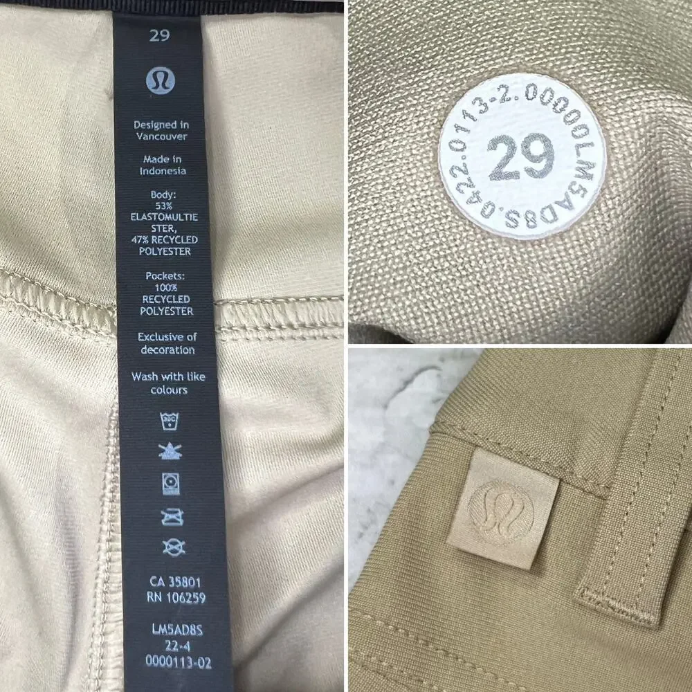 Lululemon ABC Slim Pant MENS 29x29 Brown Tan Warpstreme Chino Stretch STAINS
